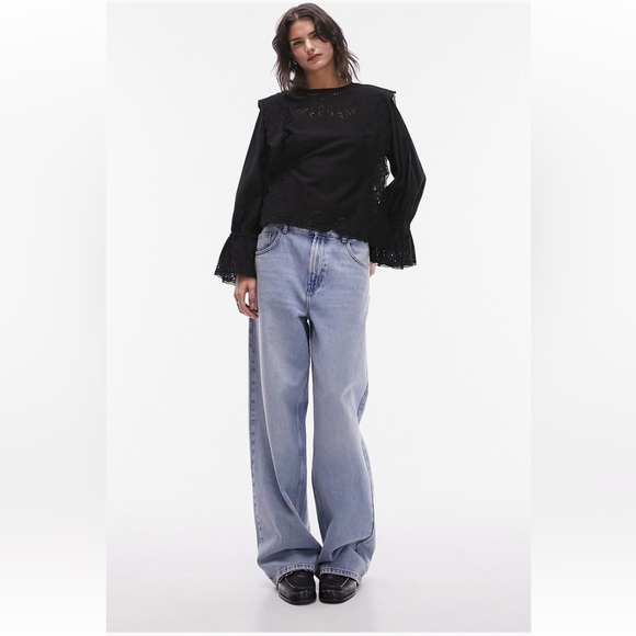 Topshop Eyelet Embroidered blouse in black - Picture 1 of 7